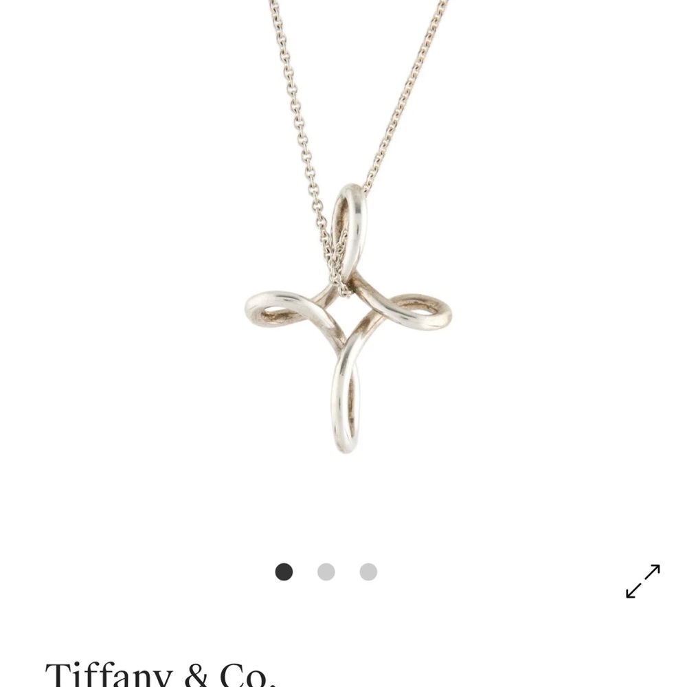 Tiffany & Co. Silver Infinity Cross Necklace with 16”chain, 1” pendant.